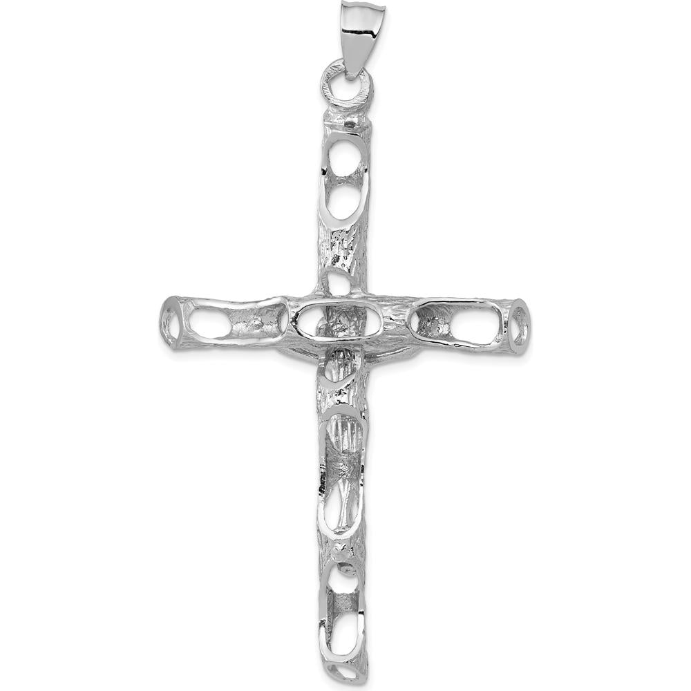 14K White Gold Large Crucifix Pendant - Polished & Brushed Finish with Rhodium Plating by Oro Pregiato