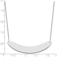 14K White Gold Large Curved Bar Necklace - Polished with Rhodium Plating, 18" Cable Chain by Oro Pregiato