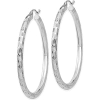 14K White Gold Large Diamond-Cut Hoop Earrings - 60mm Length by 0