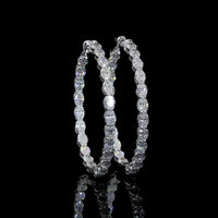 14K White Gold Large Diamond Hoop Earrings with East-West Oval Cut Lab Diamonds - 5.61 Carats Total Diamond Weight - Covaloro Fine Jewelry