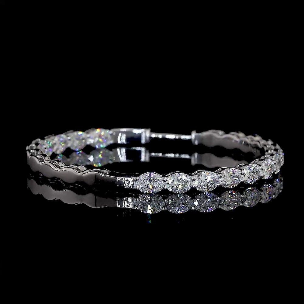 14K White Gold Large Diamond Hoop Earrings with East-West Oval Cut Lab Diamonds - 5.61 Carats Total Diamond Weight - Covaloro Fine Jewelry