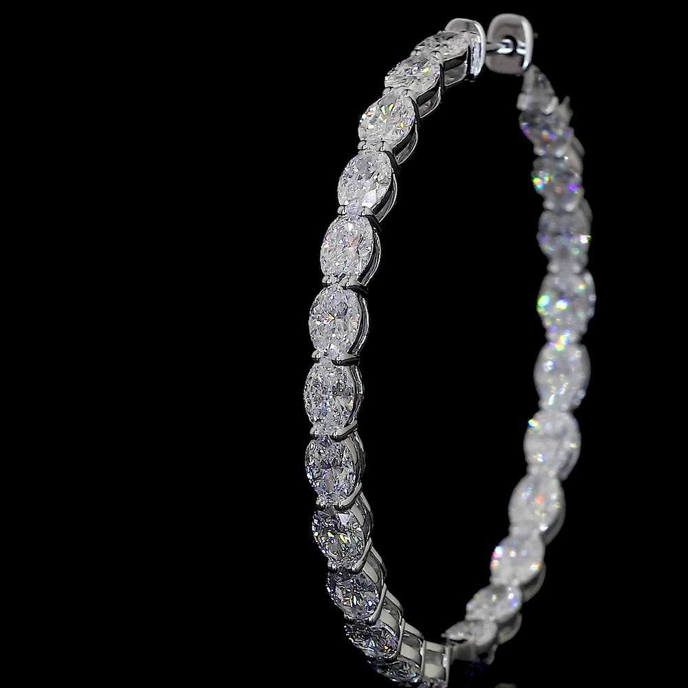 14K White Gold Large Diamond Hoop Earrings with East-West Oval Cut Lab Diamonds - 5.61 Carats Total Diamond Weight - Covaloro Fine Jewelry