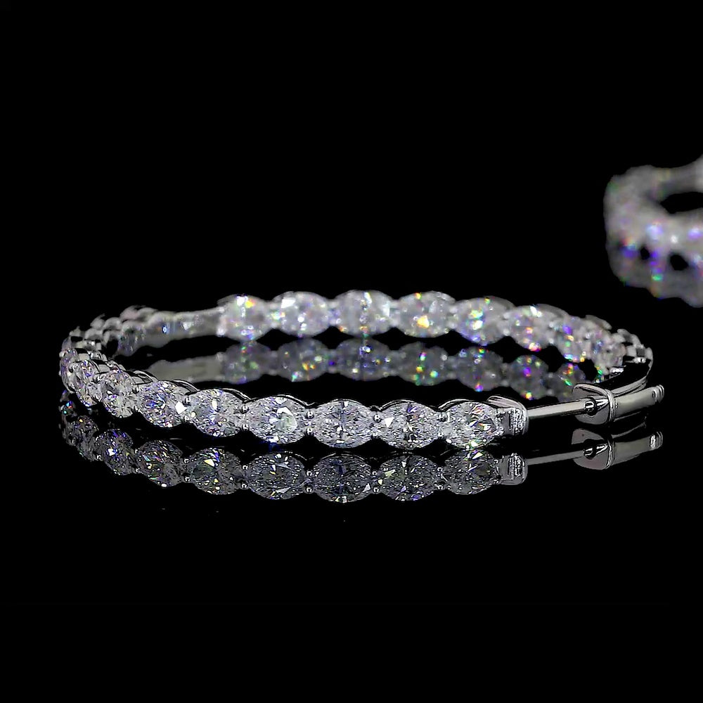 14K White Gold Large Diamond Hoop Earrings with East-West Oval Cut Lab Diamonds - 5.61 Carats Total Diamond Weight - Covaloro Fine Jewelry