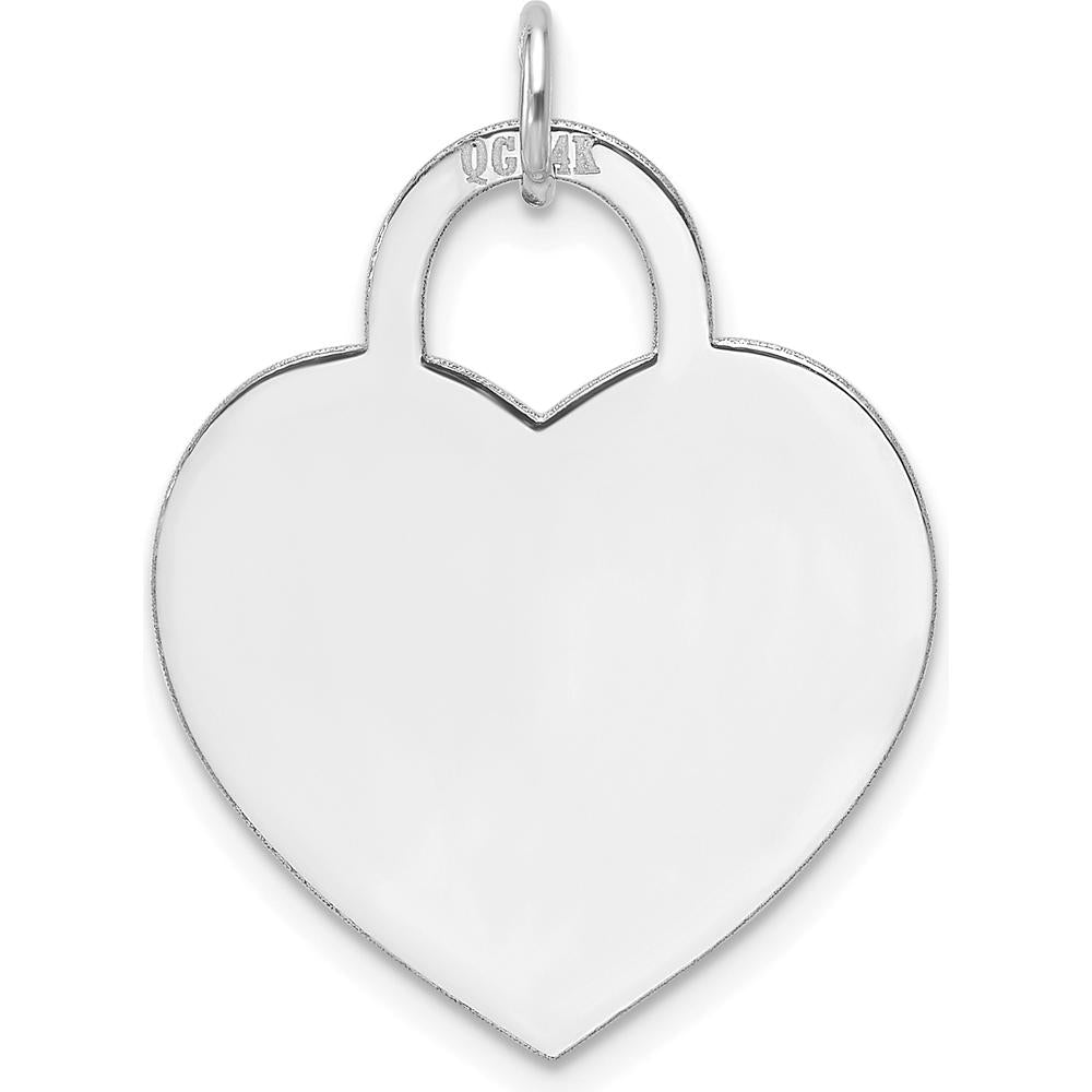 14K White Gold Large Engravable Heart Pendant - Personalized Charm with Polished Finish by Oro Pregiato