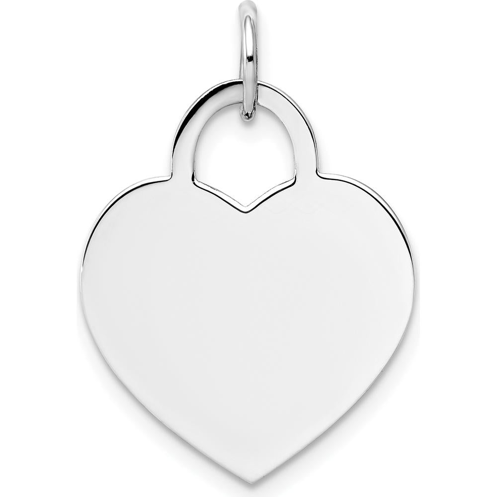14K White Gold Large Engravable Heart Pendant - Polished Finish with Rhodium Coating by Oro Pregiato