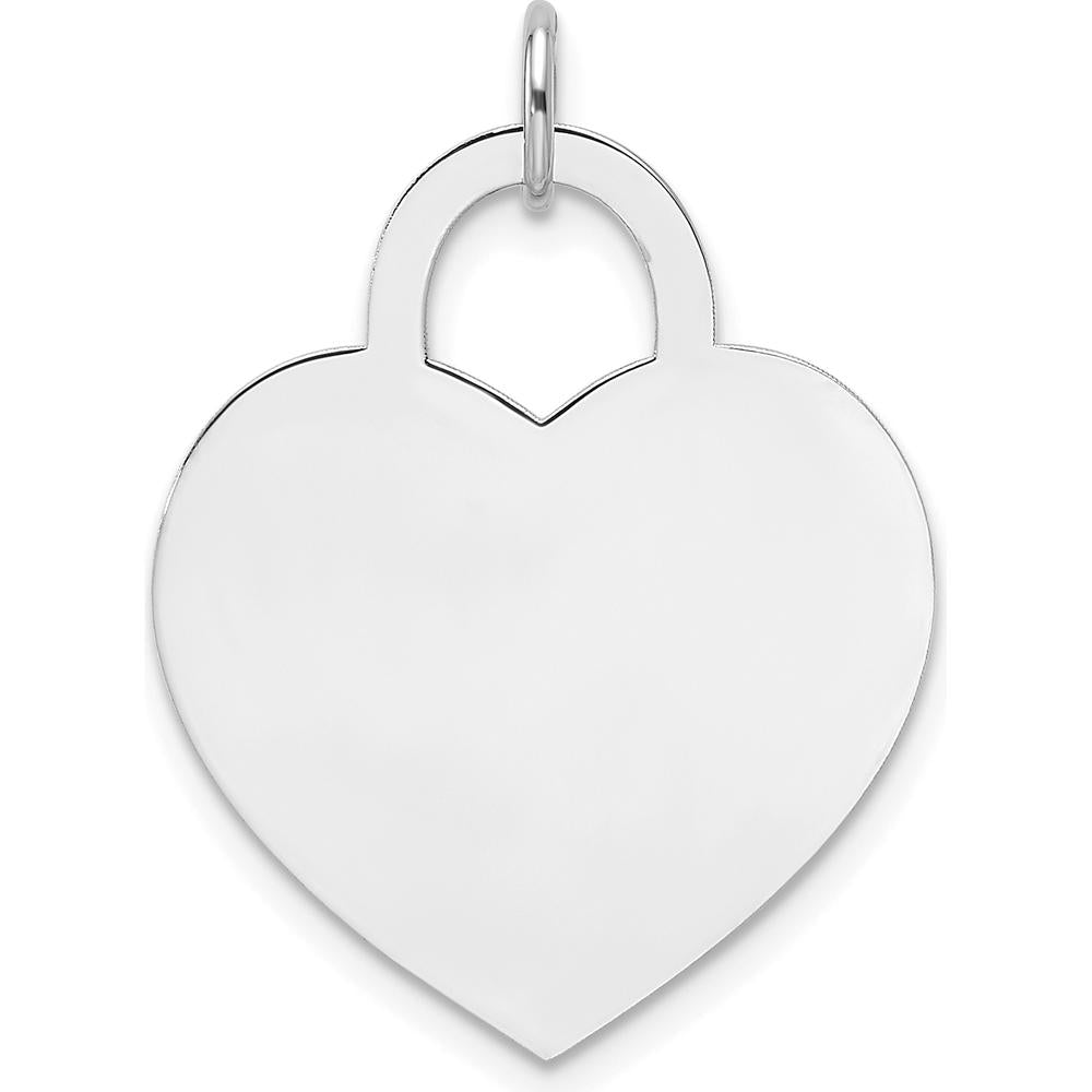 14K White Gold Large Engravable Heart Pendant with Polished Finish - Personalized Solid Gold Charm by Oro Pregiato