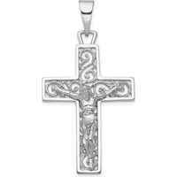 14K White Gold Large Filigree Crucifix Pendant - Rhodium Plated by Oro Pregiato