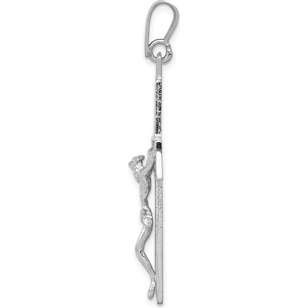 14K White Gold Large Filigree Crucifix Pendant - Rhodium Plated by Oro Pregiato