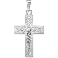 14K White Gold Large Filigree Crucifix Pendant - Rhodium Plated by Oro Pregiato