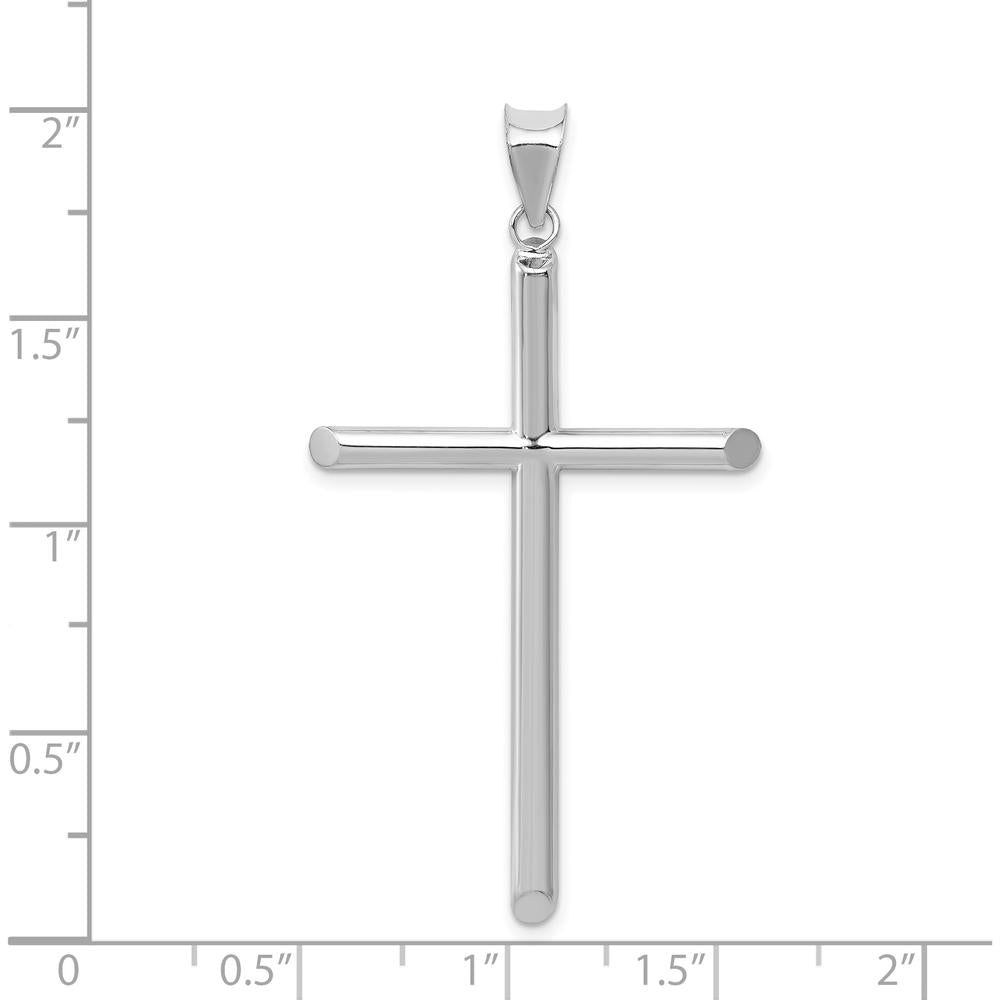 14K White Gold Large Hollow Cross Pendant with Polished Finish by Oro Pregiato