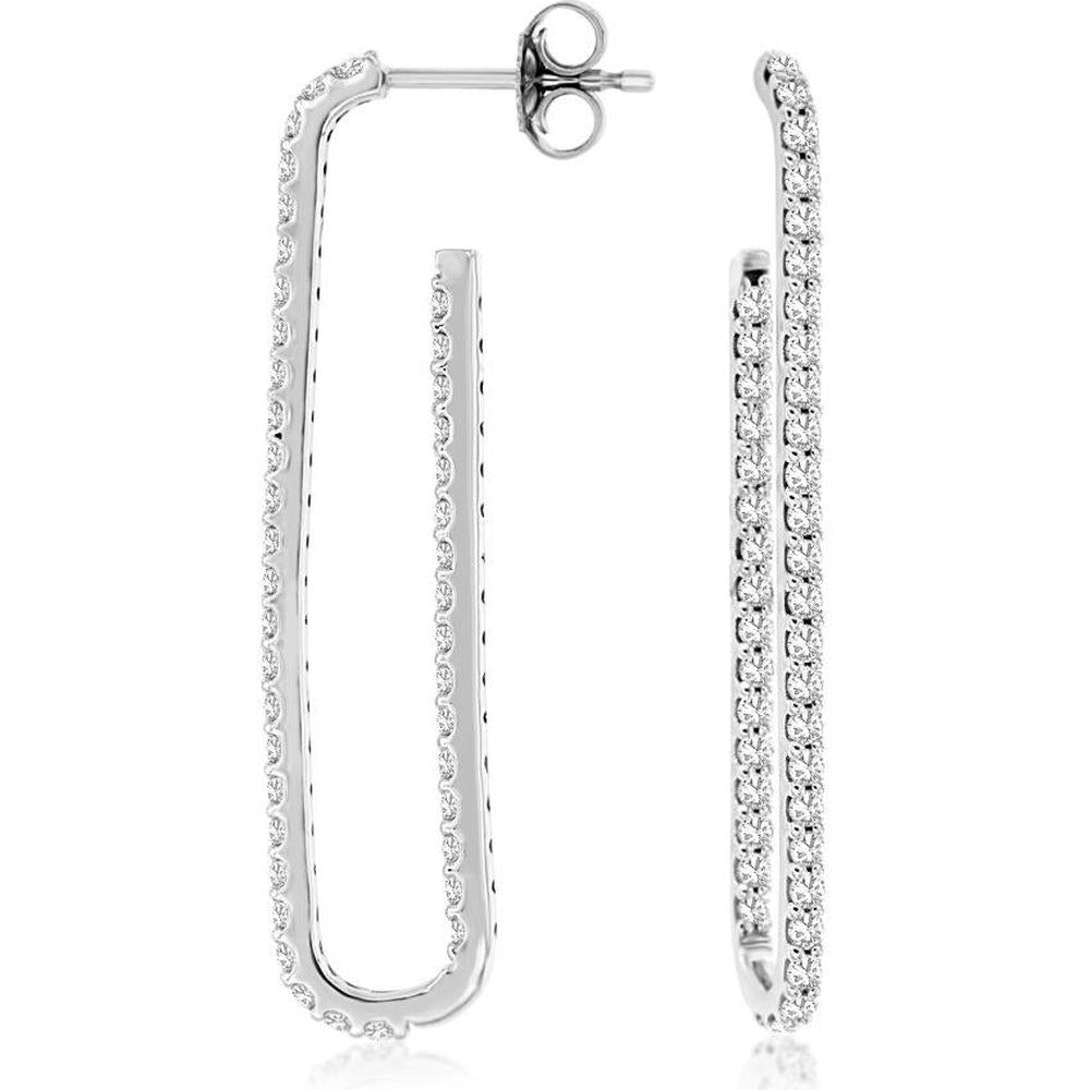 14K White Gold Large Hoop Diamond Earrings - 1.0 Carats Total Diamond Weight