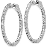 14K White Gold Large Hoop Earrings with 70 Round Prong-Set Stones - 1.33 Carat Total Diamond Weight by Monteluci Fine Jewelry