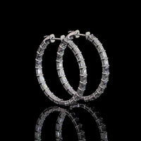 14K White Gold Large Hoop Earrings with East-West Emerald Cut Lab Diamonds - 4.85 Carats Total Diamond Weight - Covaloro Fine Jewelry