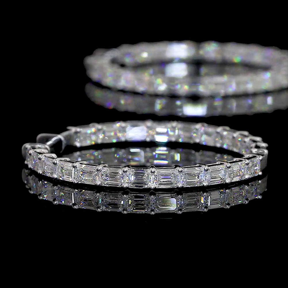 14K White Gold Large Hoop Earrings with East-West Emerald Cut Lab Diamonds - 4.85 Carats Total Diamond Weight - Covaloro Fine Jewelry