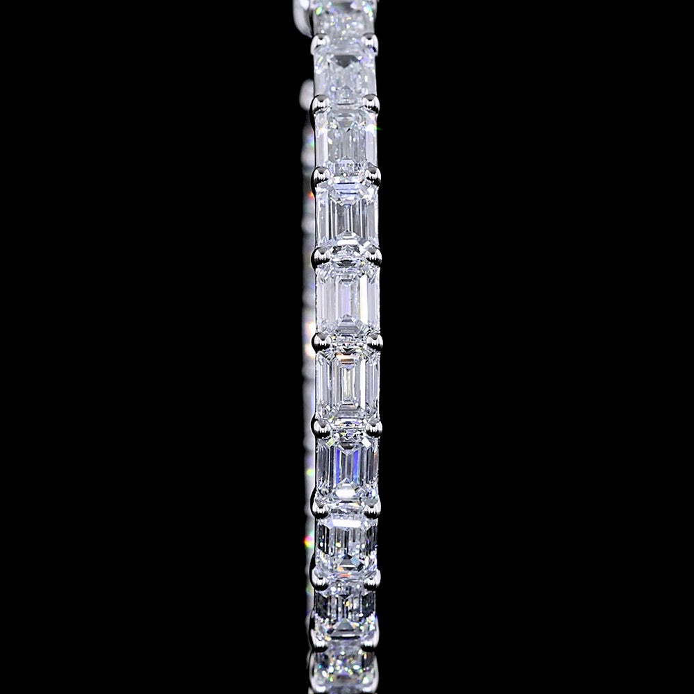 14K White Gold Large Hoop Earrings with East-West Prong Set Emerald Cut Lab Diamonds - 5.94 Carat Total Diamond Weight - Covaloro Fine Jewelry