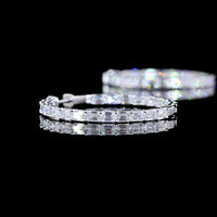 14K White Gold Large Hoop Earrings with East-West Prong Set Emerald Cut Lab Diamonds - 5.94 Carat Total Diamond Weight - Covaloro Fine Jewelry