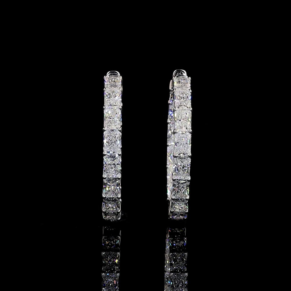 14K White Gold Large Hoop Earrings with East-West Prong Set Radiant Cut Lab Diamonds - 9.60 Carats Total Diamond Weight - Covaloro Fine Jewelry