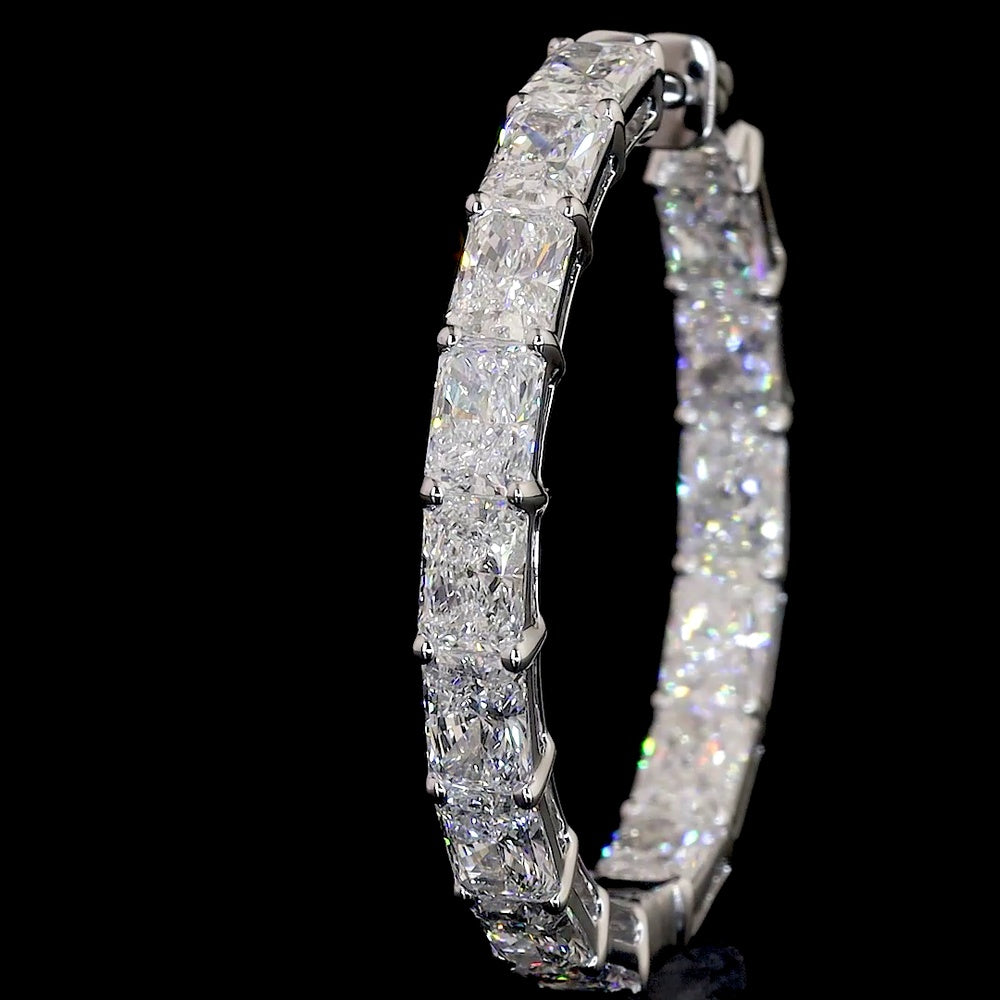 14K White Gold Large Hoop Earrings with East-West Prong Set Radiant Cut Lab Diamonds - 9.60 Carats Total Diamond Weight - Covaloro Fine Jewelry