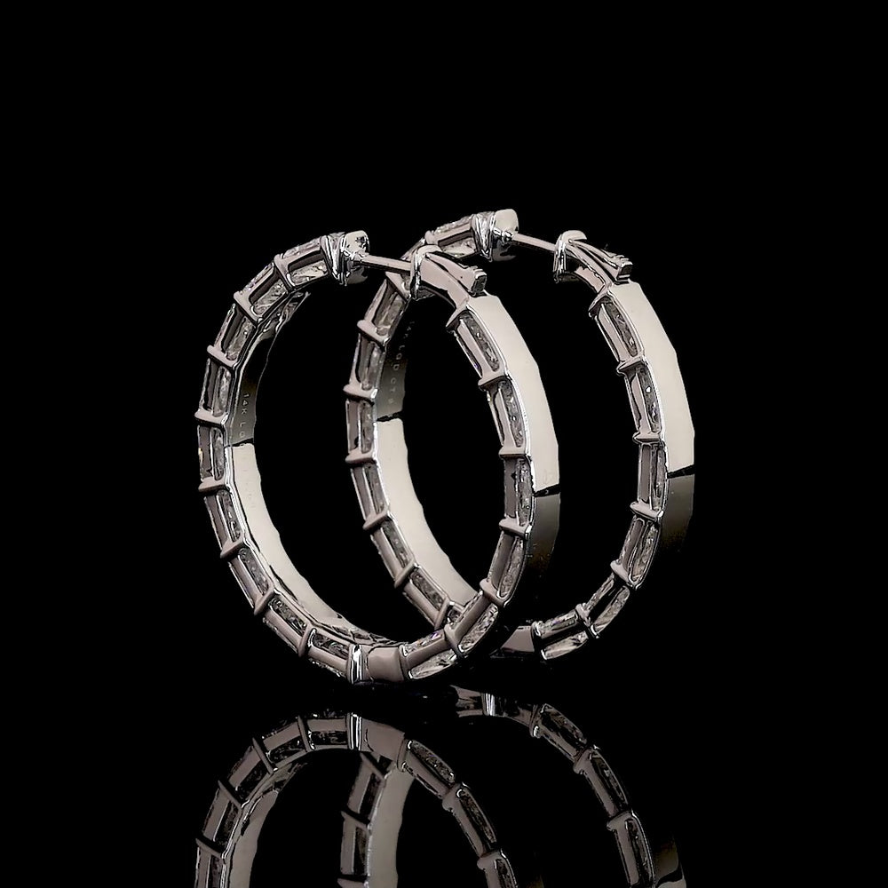 14K White Gold Large Hoop Earrings with East-West Prong Set Radiant Cut Lab Diamonds - 9.60 Carats Total Diamond Weight - Covaloro Fine Jewelry