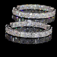14K White Gold Large Hoop Earrings with East-West Prong Set Radiant Cut Lab Diamonds - 9.60 Carats Total Diamond Weight - Covaloro Fine Jewelry