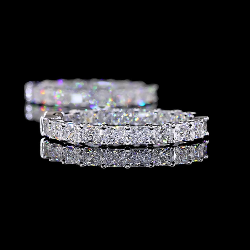 14K White Gold Large Hoop Earrings with East-West Radiant Cut Lab Diamonds - 6.99 Carats Total Diamond Weight - Covaloro Fine Jewelry