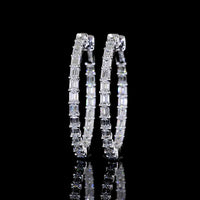 14K White Gold Large Hoop Earrings with East-West Set Emerald Cut Lab Diamonds - 1.86 Carats Total Weight, E-F Color, VS Clarity - Covaloro Fine Jewelry