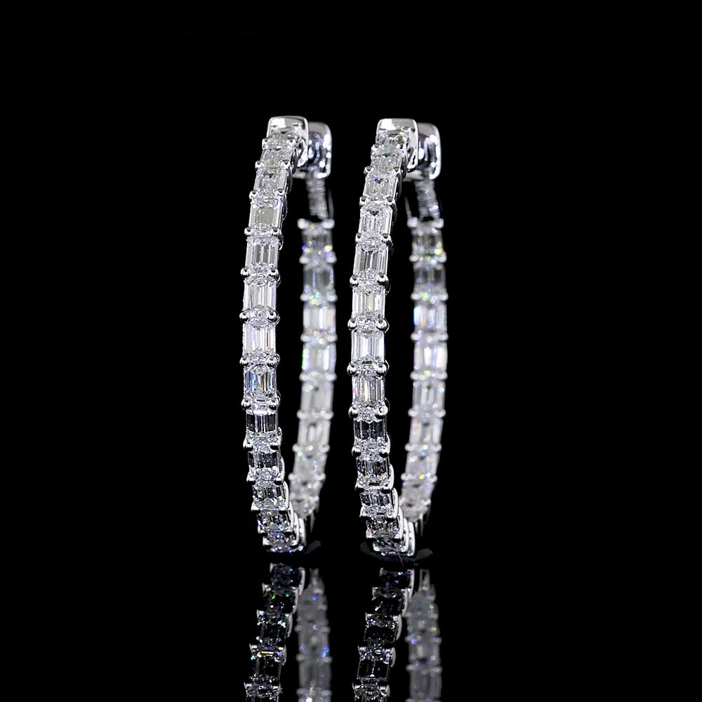 14K White Gold Large Hoop Earrings with East-West Set Emerald Cut Lab Diamonds - 1.86 Carats Total Weight, E-F Color, VS Clarity - Covaloro Fine Jewelry