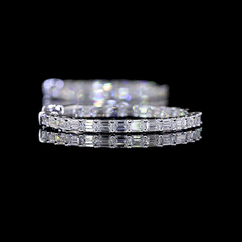 14K White Gold Large Hoop Earrings with East-West Set Emerald Cut Lab Diamonds - 1.86 Carats Total Weight, E-F Color, VS Clarity - Covaloro Fine Jewelry
