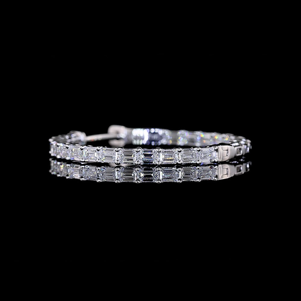 14K White Gold Large Hoop Earrings with East-West Set Emerald Cut Lab Diamonds - 1.86 Carats Total Weight, E-F Color, VS Clarity - Covaloro Fine Jewelry