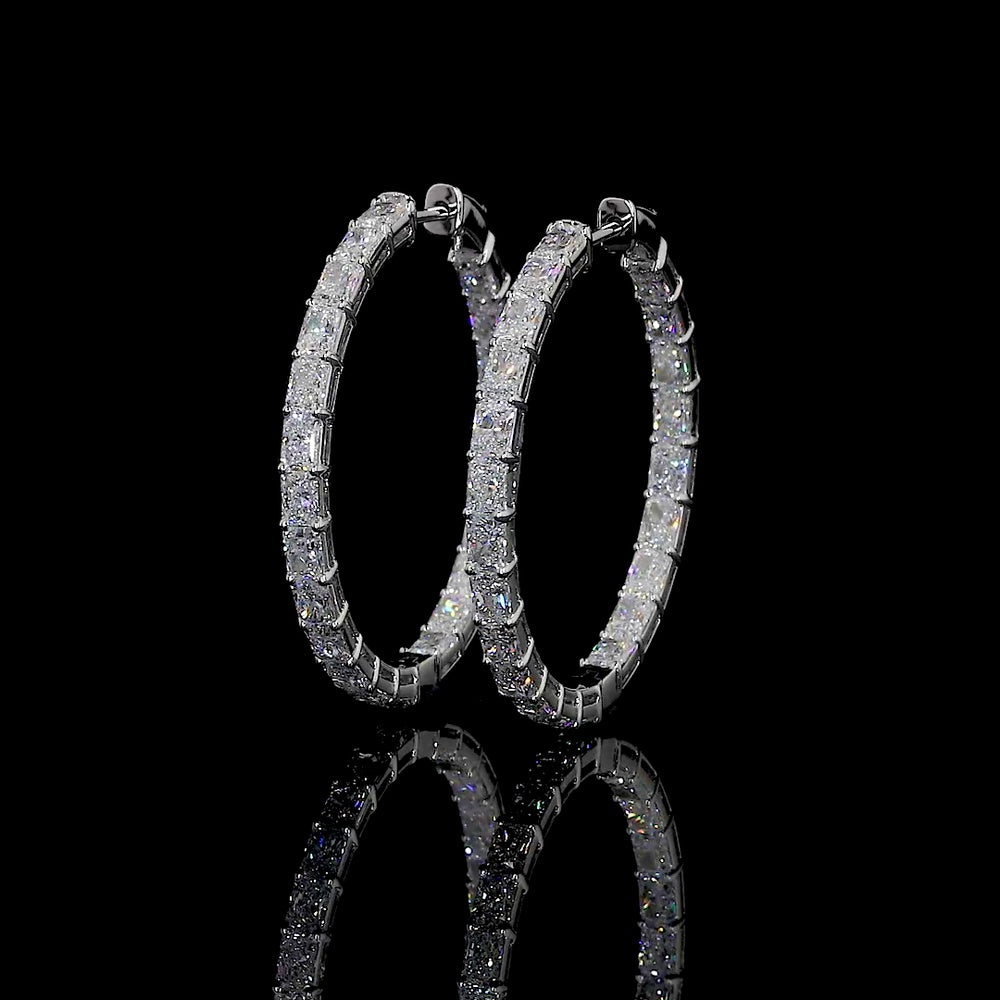 14K White Gold Large Hoop Earrings with East-West Set Radiant Cut Lab Diamonds - 5.20 Total Carat Weight - Covaloro Fine Jewelry
