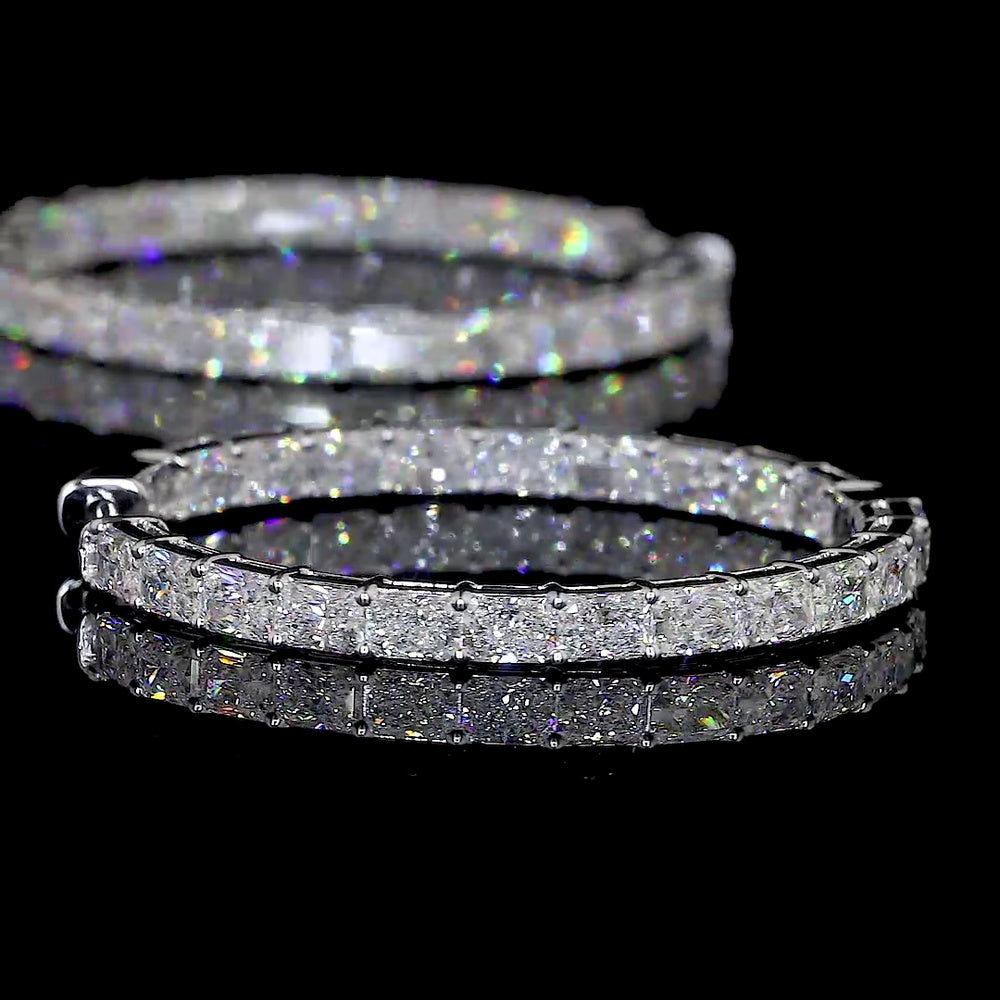 14K White Gold Large Hoop Earrings with East-West Set Radiant Cut Lab Diamonds - 5.20 Total Carat Weight - Covaloro Fine Jewelry