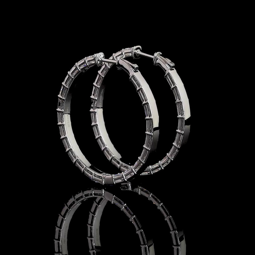 14K White Gold Large Hoop Earrings with East-West Set Radiant Cut Lab Diamonds - 5.20 Total Carat Weight - Covaloro Fine Jewelry