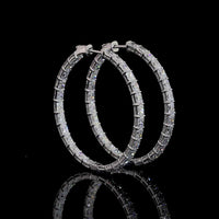 14K White Gold Large Hoop Earrings with East-West Set Radiant Cut Lab Diamonds - 6.40 Carat Total Diamond Weight - Covaloro Fine Jewelry