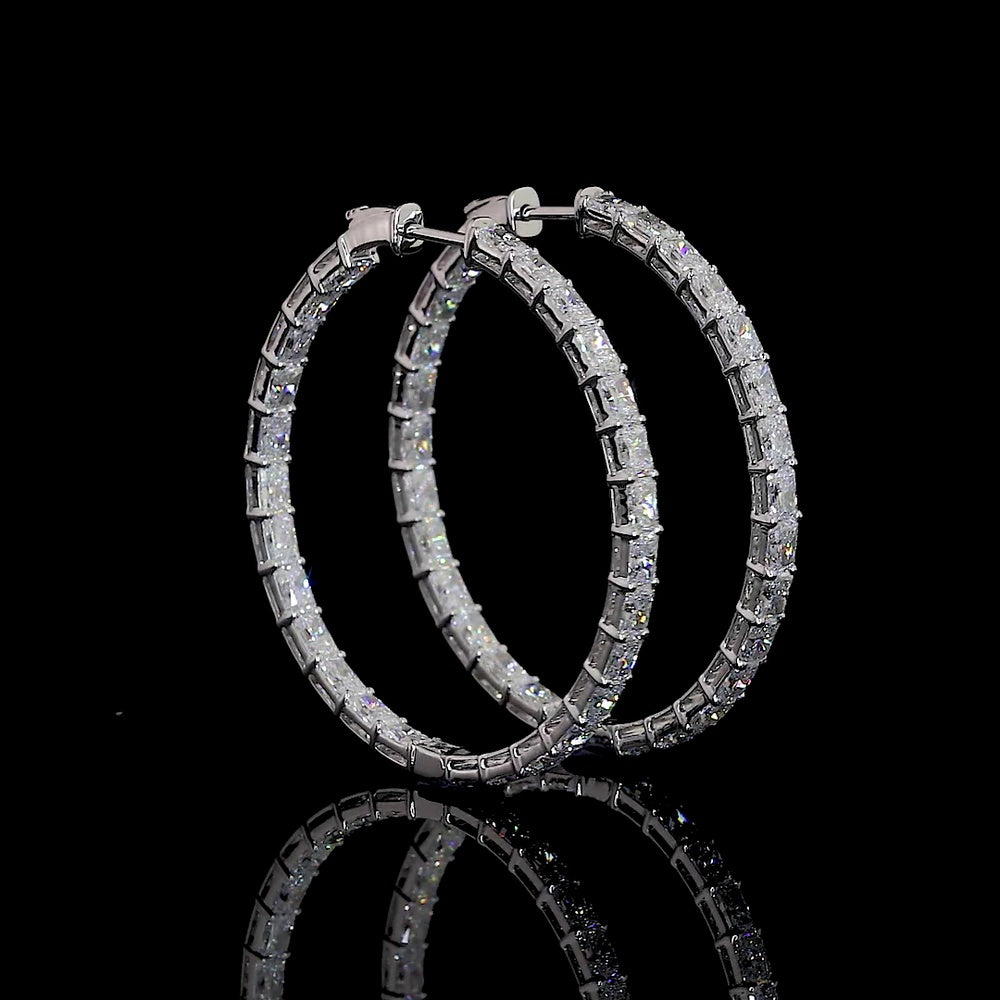 14K White Gold Large Hoop Earrings with East-West Set Radiant Cut Lab Diamonds - 6.40 Carat Total Diamond Weight - Covaloro Fine Jewelry