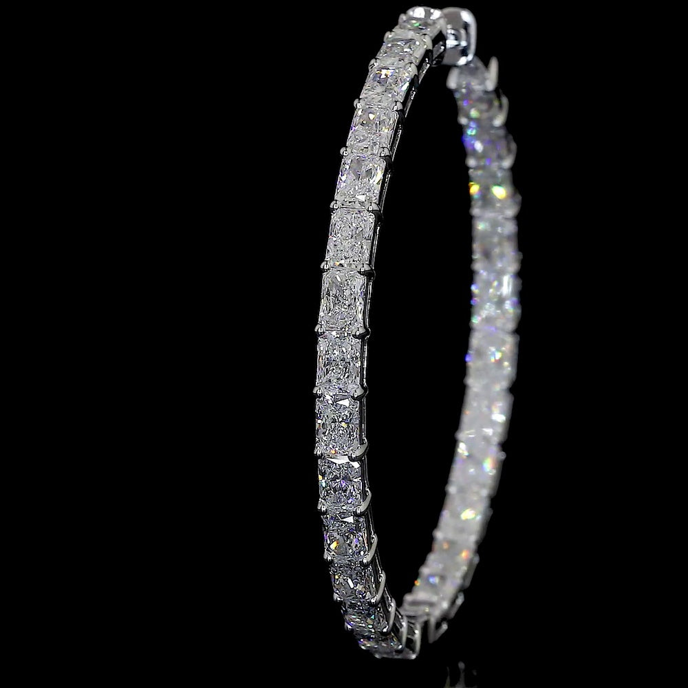 14K White Gold Large Hoop Earrings with East-West Set Radiant Cut Lab Diamonds - 6.40 Carat Total Diamond Weight - Covaloro Fine Jewelry