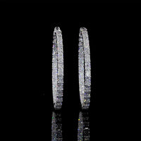 14K White Gold Large Hoop Earrings with East-West Set Radiant Cut Lab Diamonds - 6.40 Carat Total Diamond Weight - Covaloro Fine Jewelry