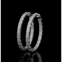 14K White Gold Large Hoop Earrings with East-West Set Radiant Cut Lab Diamonds - 8.88 Carat Total Diamond Weight - Covaloro Fine Jewelry