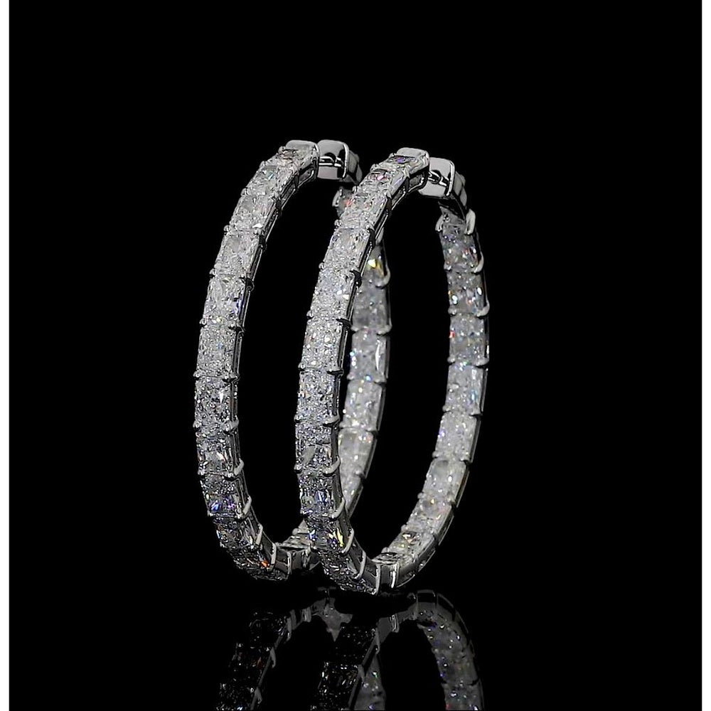 14K White Gold Large Hoop Earrings with East-West Set Radiant Cut Lab Diamonds - 8.88 Carat Total Diamond Weight - Covaloro Fine Jewelry