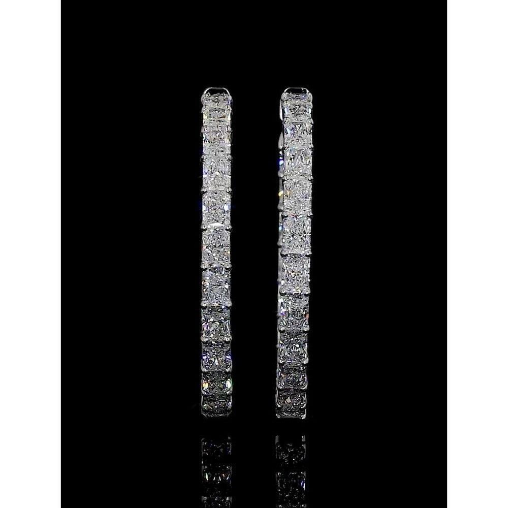14K White Gold Large Hoop Earrings with East-West Set Radiant Cut Lab Diamonds - 8.88 Carat Total Diamond Weight - Covaloro Fine Jewelry