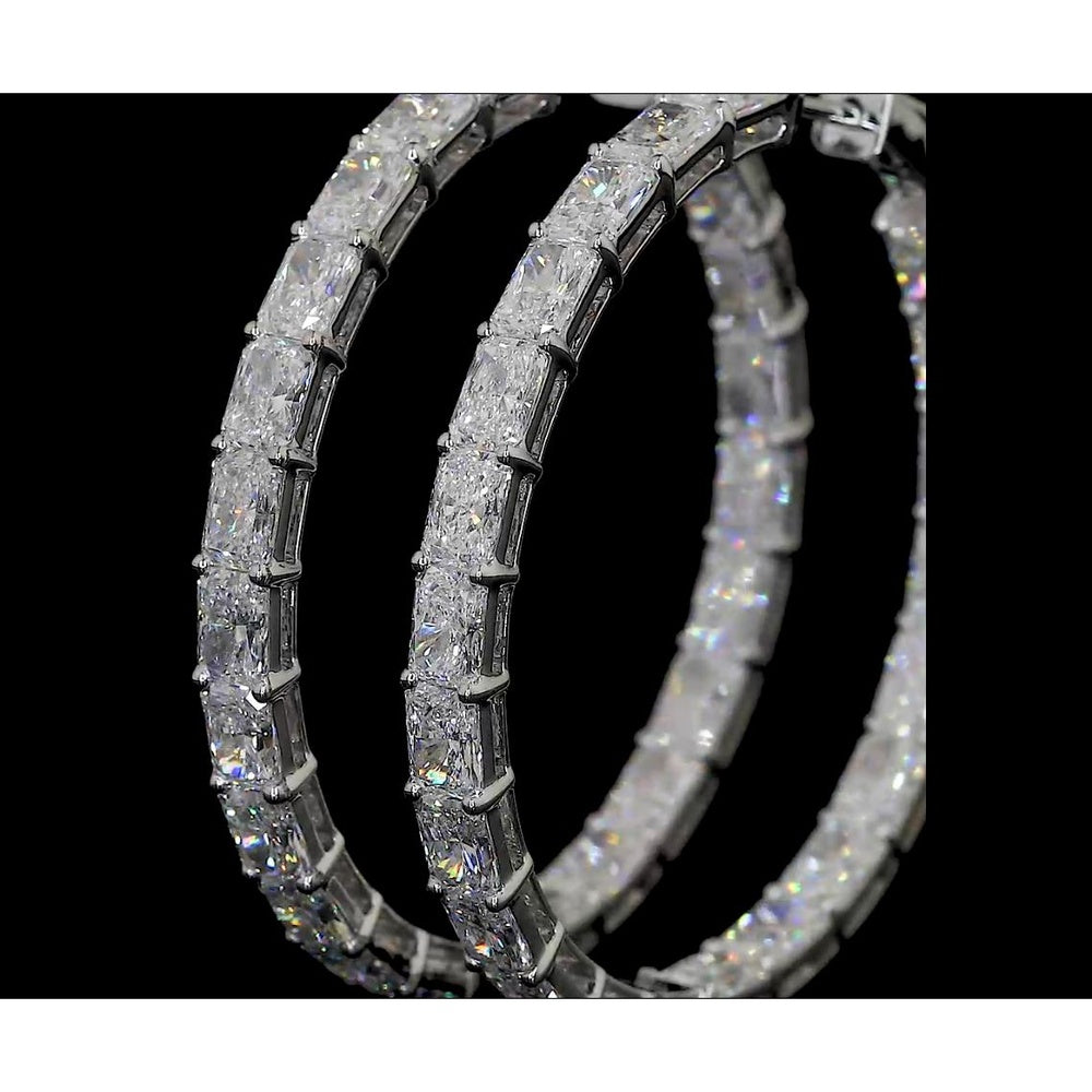 14K White Gold Large Hoop Earrings with East-West Set Radiant Cut Lab Diamonds - 8.88 Carat Total Diamond Weight - Covaloro Fine Jewelry