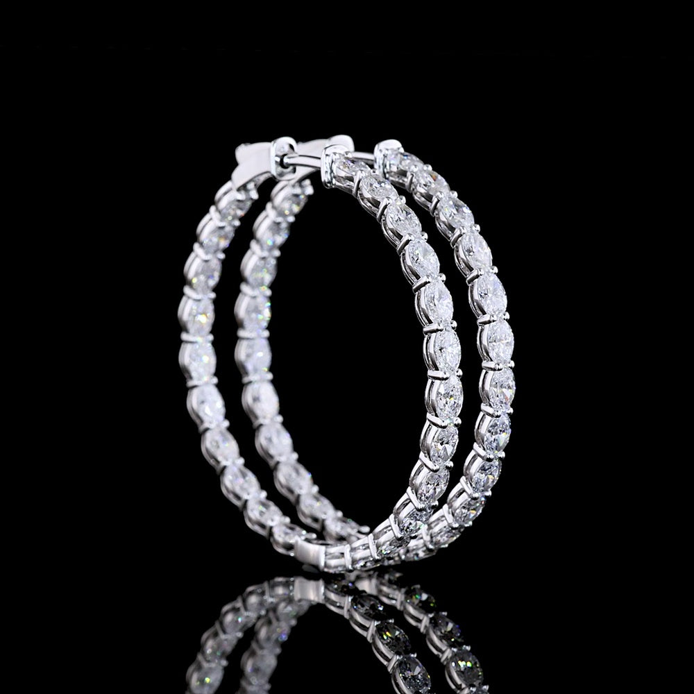 14K White Gold Large Hoop Earrings with Prong-Set Oval Lab Diamonds - 4.73 Carat Total Diamond Weight (East-West Orientation) - Covaloro Fine Jewelry