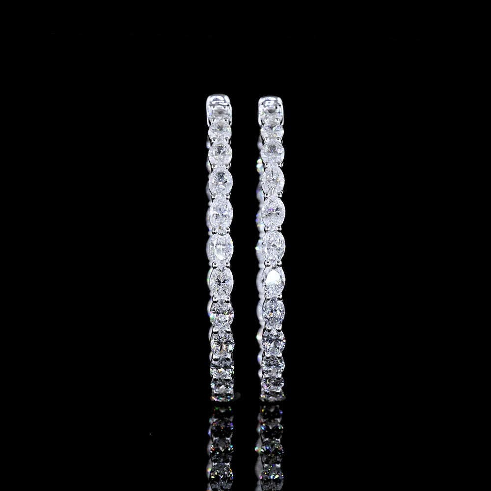 14K White Gold Large Hoop Earrings with Prong-Set Oval Lab Diamonds - 4.73 Carat Total Diamond Weight (East-West Orientation) - Covaloro Fine Jewelry