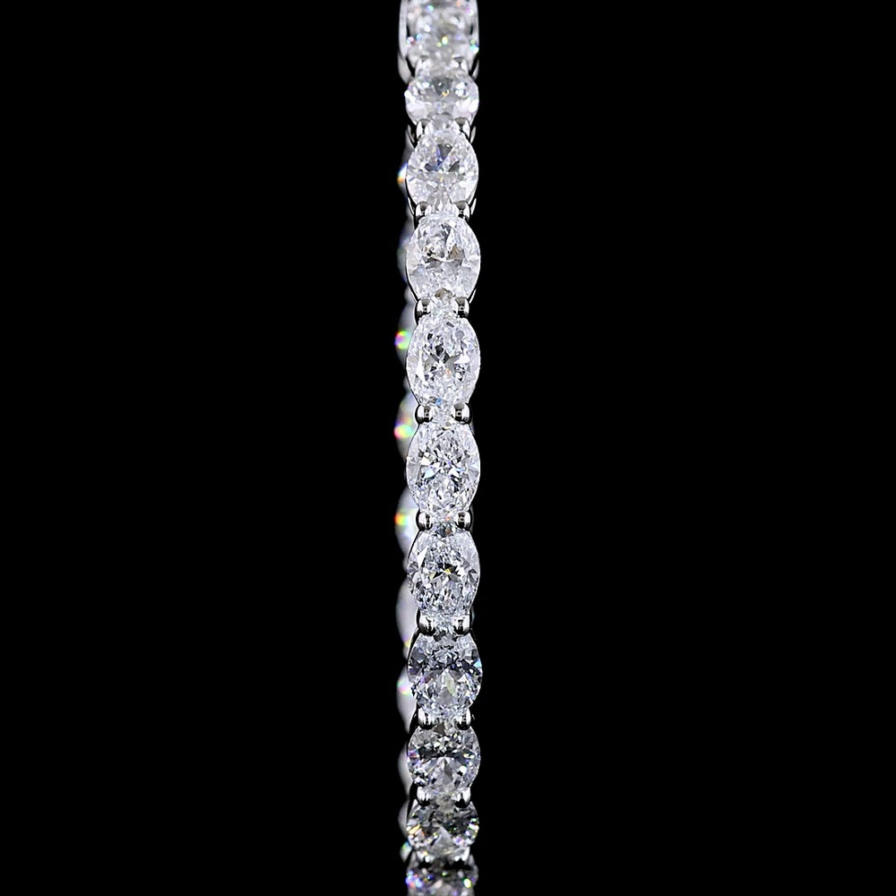 14K White Gold Large Hoop Earrings with Prong-Set Oval Lab Diamonds - 4.73 Carat Total Diamond Weight (East-West Orientation) - Covaloro Fine Jewelry