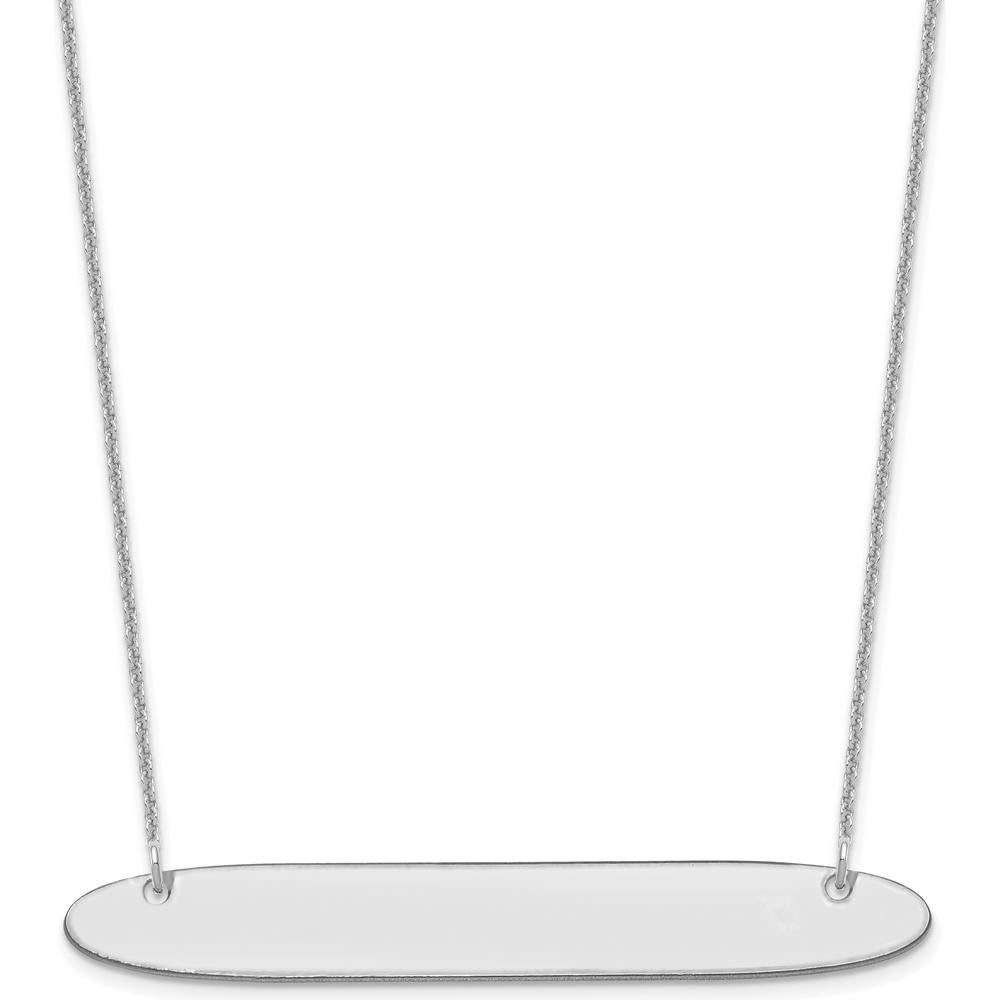 14K White Gold Large Oblong Bar Pendant Necklace with Engraving Option - 18-inch Cable Chain by Oro Pregiato