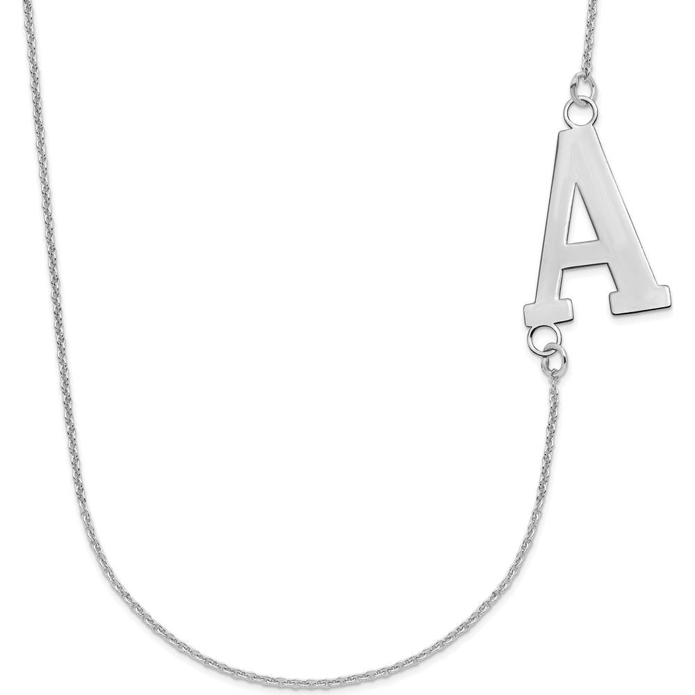 14K White Gold Large Offset Initial Necklace with Polished Finish and Rhodium Plating - Personalized Pendant by Oro Pregiato