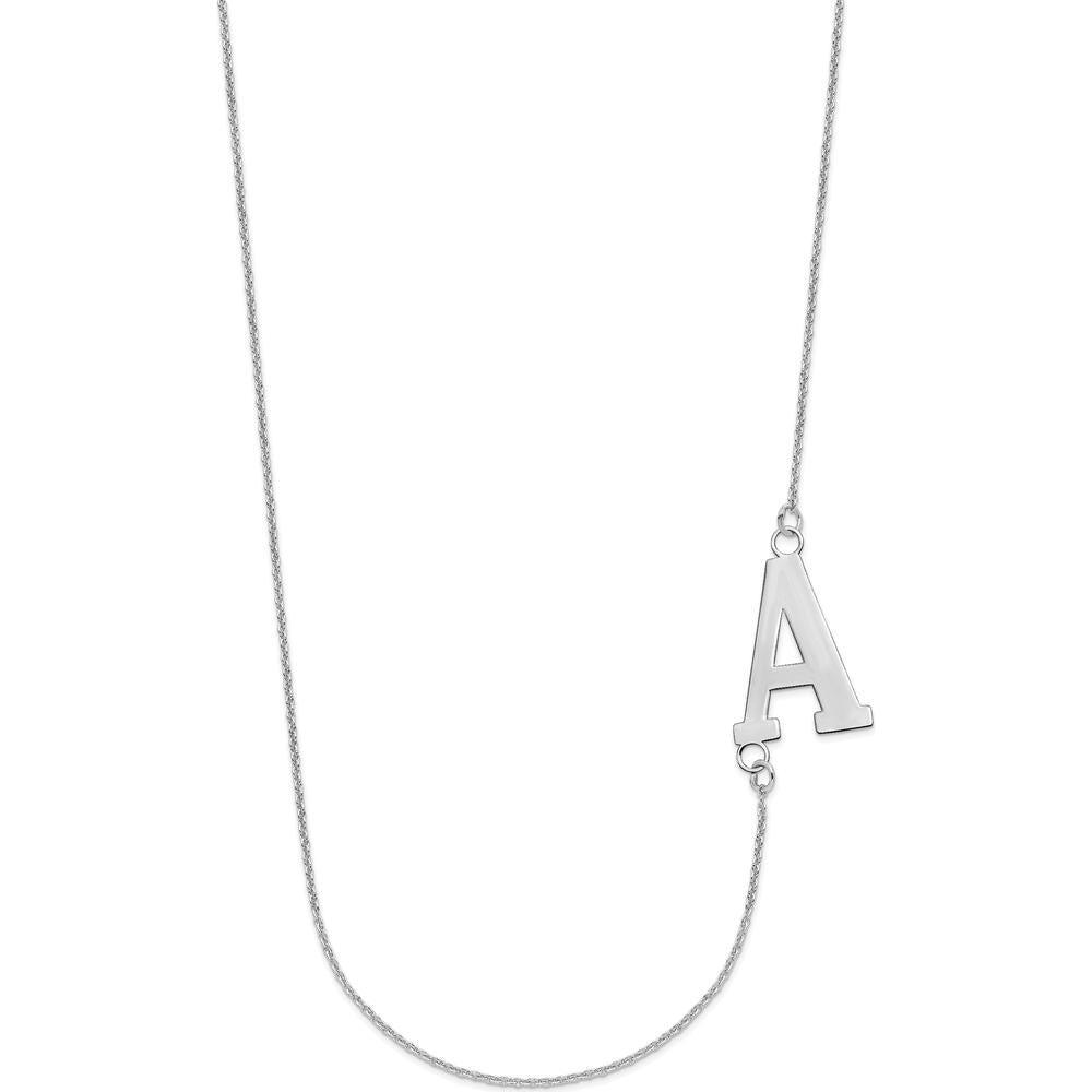 14K White Gold Large Offset Initial Necklace with Polished Finish and Rhodium Plating - Personalized Pendant by Oro Pregiato