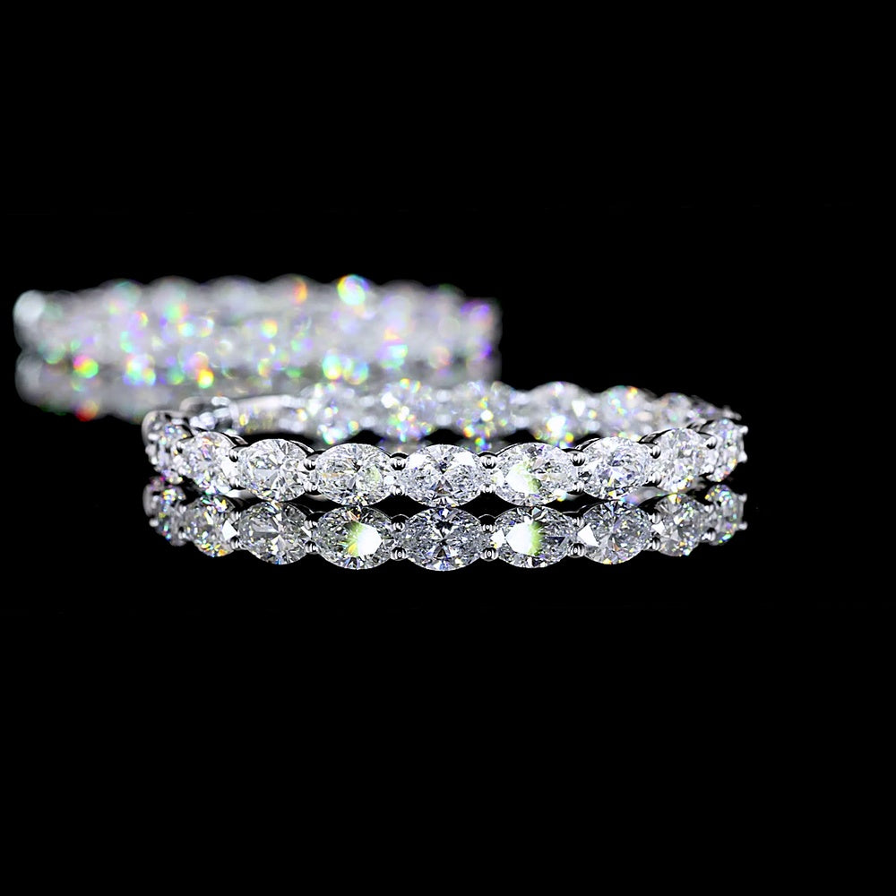 14K White Gold Large Oval Hoop Earrings with East-West Prong Set Lab Diamonds - 7.72 Carat Total Weight - Covaloro Fine Jewelry