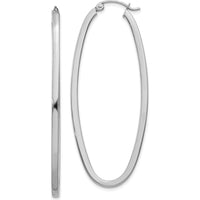 14K White Gold Large Oval Hoop Earrings with Polished Finish - Rhodium Plated by 0