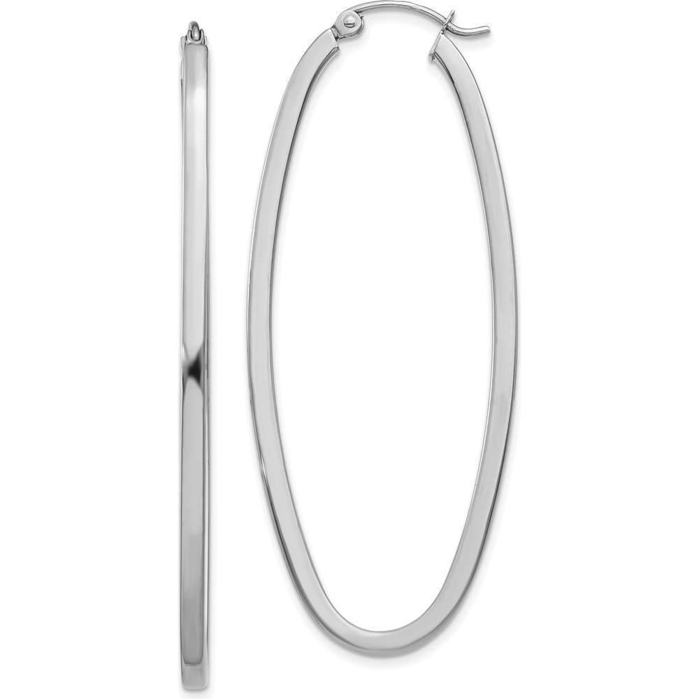 14K White Gold Large Oval Hoop Earrings with Polished Finish - Rhodium Plated by 0