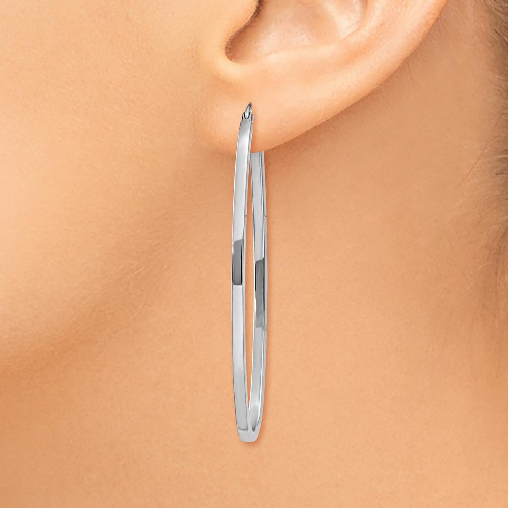 14K White Gold Large Oval Hoop Earrings with Polished Finish - Rhodium Plated by 0